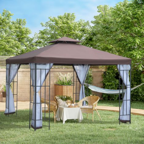 Pavillon Pavillon de jardin avec moustiquaires, Tente de fête avec double toit, Tente de jardin Tente fixe 2,97x2,97m