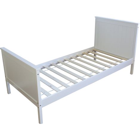 Letto singolo con rete a doghe 90x200cm in legno bianco LIT06076