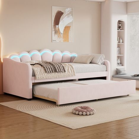 Bett Tagesbett ausziehbar 90x200 Samt Rosa OKMYHOME (1/5)