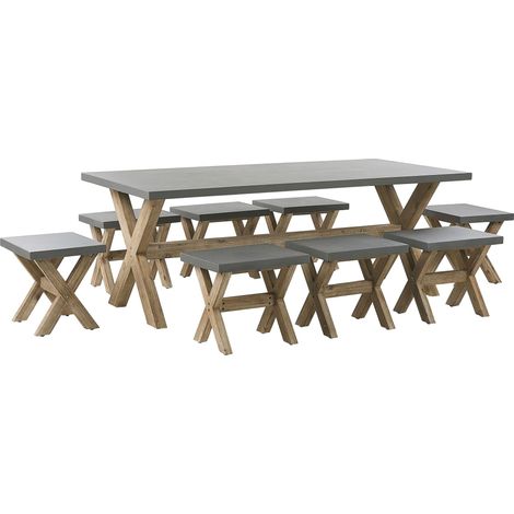Gartenmöbel Set mit Hockern 8-Sitzer OLBIA Beton Grau