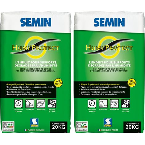 Enduit Spécial Maçonnerie Humides Semin - Humi'Protect - Intérieur/Extérieur - Poudre - Sac de 20 kg (lot de 2) (1/3)