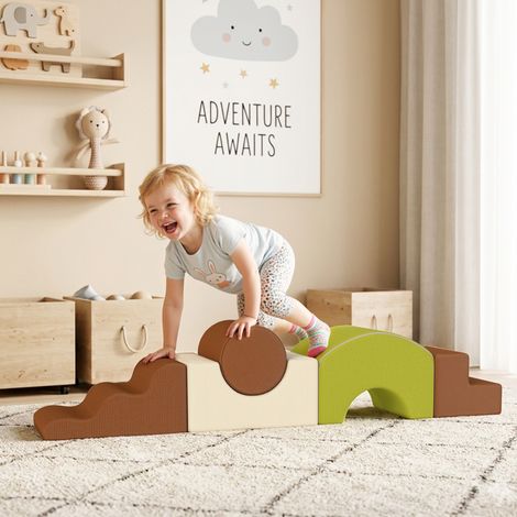 Parcours motricité bébé 5PCS, module en mousse souple avec housse en velours côtelé, multicolore (1/5)