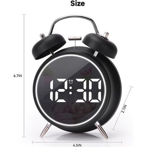 Ce réveil puissant convient aux personnes ayant le sommeil lourd, adultes, adolescents et enfants. Il arbore un design rétro avec une double cloche en métal de 10 cm, un grand écran à chiffres clairs (1/3)