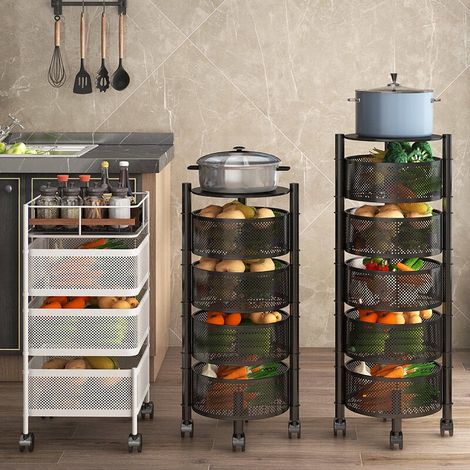 Étagère de cuisine rotative multifonctionnelle à plusieurs niveaux, chariot à provisions pour la maison, panier de rangement pour fruits et légumes (1/4)