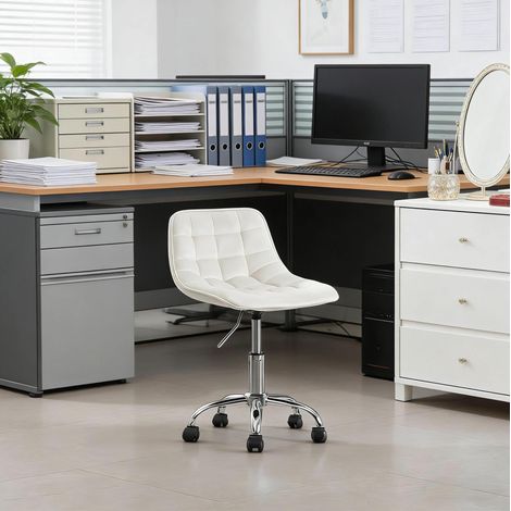 Sedia da ufficio in velluto crema bianco girevole 360°, altezza regolabile 40-47,5 cm, 43x50 cm (1/5)