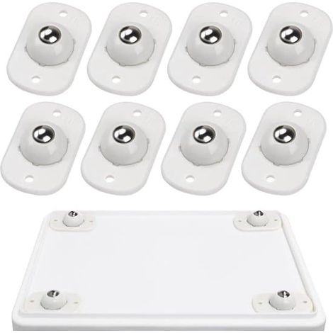 Lot de 8 roulettes auto-adhésives (blanches) – mini-roulettes pivotantes à 360° – adaptées aux appareils de cuisine/poubelles (1/5)