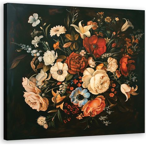 Tableau déco Fleurs rétro vintage 40x40 (1/4)