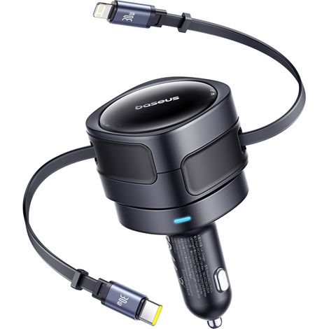Baseus Enjoyment Max Autoladegerät mit USB-C- und Lightning-Kabeln, 60 W, Schwarz
