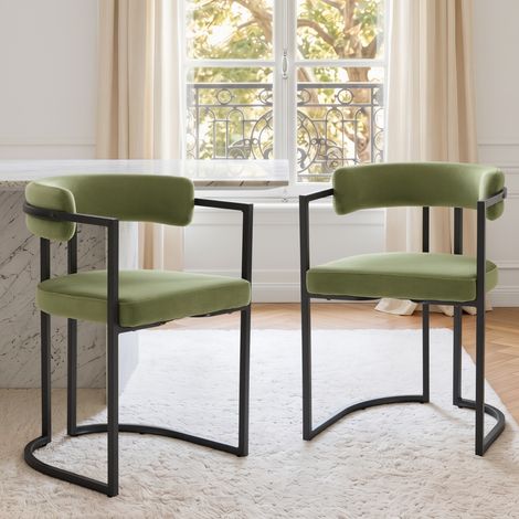 Wahson Esszimmerstühle 2er Set aus Samt, Küchenstühle Modern Wohnzimmerstuhl mit Metallgestell für Küche Wohnzimmer, Grün (1/5)