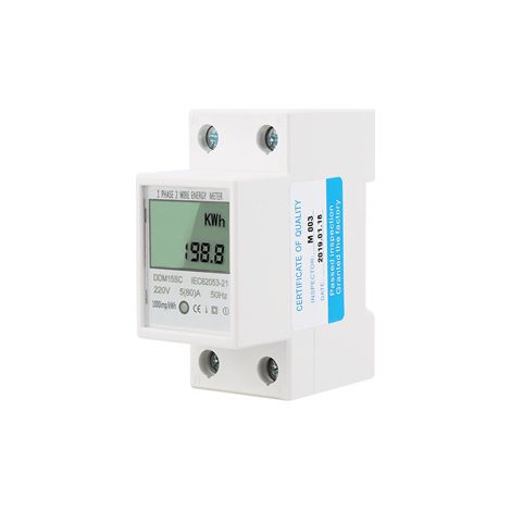 Medidor de energía eléctrica monofásico 220V 50Hz con pantalla LCD. Montaje en riel DIN de 35mm. (1/5)
