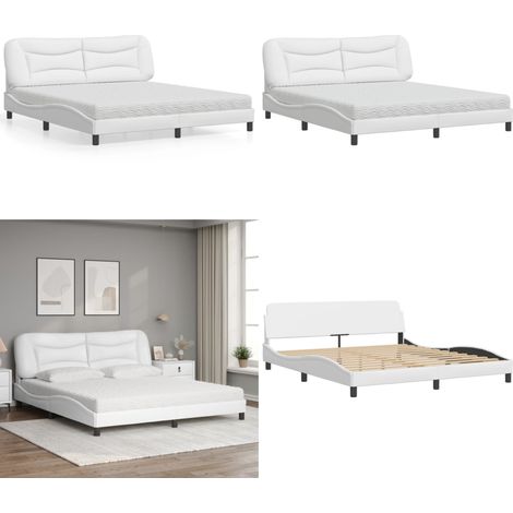 Lit avec matelas blanc 180x200 cm similicuir - Lit Double - Lit Confortable - Lit Design - Literie - Sommier Tapissier - Home & Living (1/5)