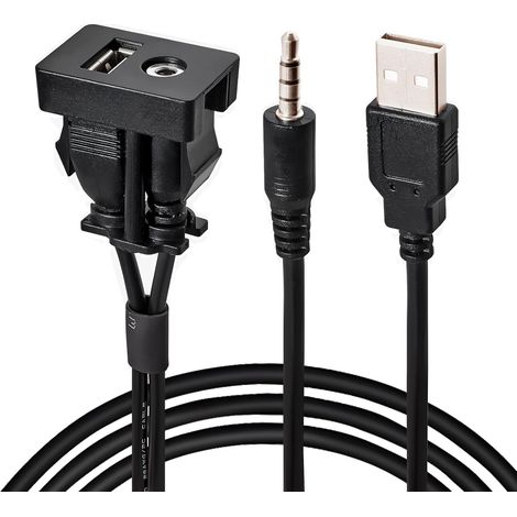 USB AUX Flush Mount pour Toyota, 1M mâle à femelle Car Dash 3.5mm AUX câble d'extension, adaptateur de prise de montage de panneau USB de port carré, 12V-30V pour la charge de sortie audio (1/5)