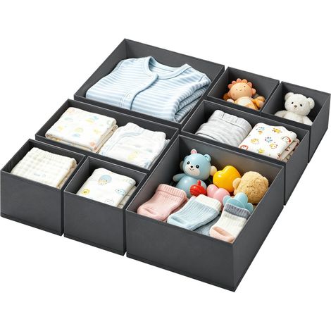 Lot de 8 Organisateur de Tiroir Non-tissé Gris Boîte de Rangement Pliable Respirant, Rangement Tiroir pour Soutiens-Gorge, Sous-vêtements, Chaussettes, Cravates pour Penderie, Commode (1/5)