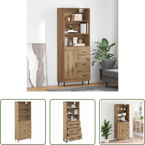 vidaXL Buffet bois verre - Haut Armoire avec tiroir Chêne artisanal 69,5 x 34 x 180 cm (1/5)