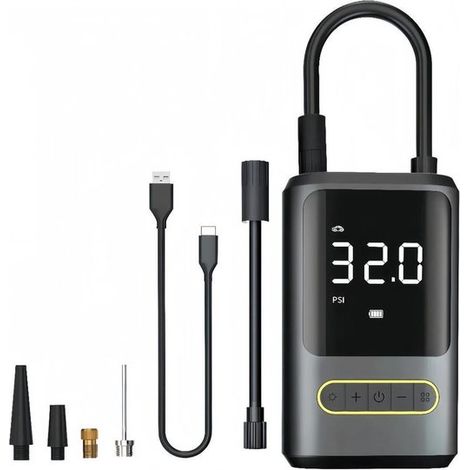 Bomba de aire eléctrica con batería de 4000 mAh，presión de 150 PSI，mini compresor portátil con iluminación LED，función de carga USB (1/4)
