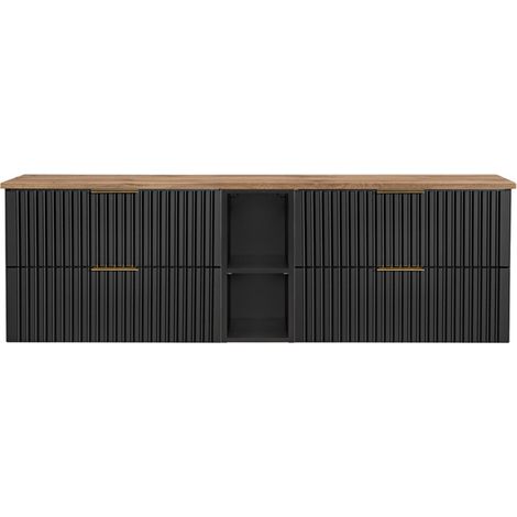 Unterschrank-Set NOXERA 140 cm – Mattschwarz und Eiche – 2 Schränke + 2 Nischen + Platte für Waschtisch (1/2)