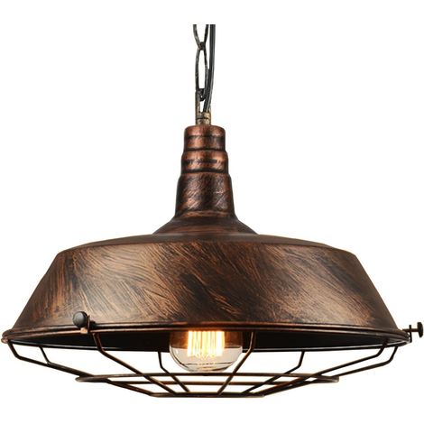 Lampes industrielles suspendues, couvercle métallique rétro - suspendu, tête E27 ampoules (à l'exclusion des ampoules), plafond industriel de la cuisine de la salle à manger, Ø26cm (Brun) (1/2)