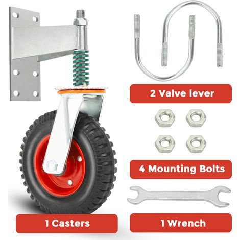 SJLERST Roue de Portail Robuste 200mm pour portail en métal Capacité 275 kg Ressort rotatif à 360 ° Absorbe les chocs Heavy Duty Castors Outil d'installation inclus -Rouge (1/5)