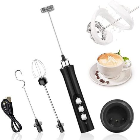 Mousseur à Lait Électrique, Mousseur de Lait Rechargeable USB et Mini Fouet Electrique, pour Café Crème Cappuccino Latte Cocktails Jus (1/5)