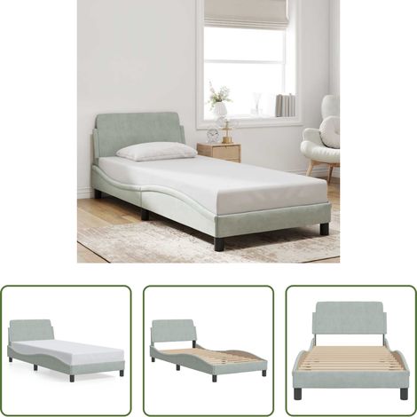 Kopfteil - Bettgestell "Dover" Hellgrau 80x200 cm Samt (1/5)