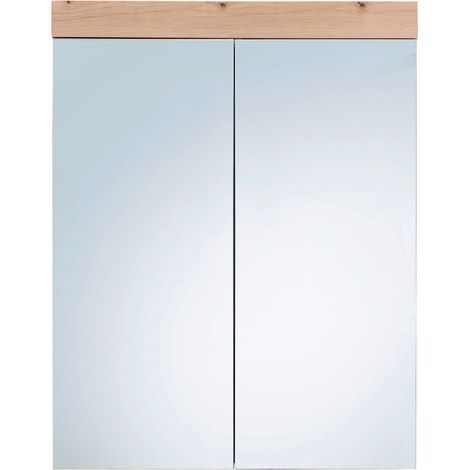 AmandaMando Bad Spiegelschrank 2 Türen hell Eiche Dekor, Spiegelglas.