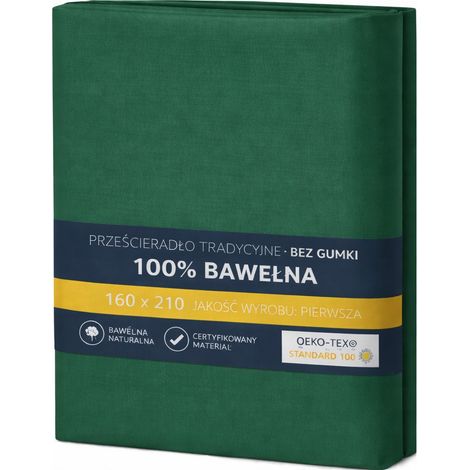 Sábana bajera tradicional 100% algodón 160x210 cm verde botella (1/5)