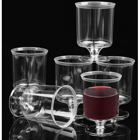 Plastic Wine Tasting Glasses Clear Stem Cups Reusable Dessert Cups for Champagne Whiskey Party (6 x 8.6cm) (1/5)