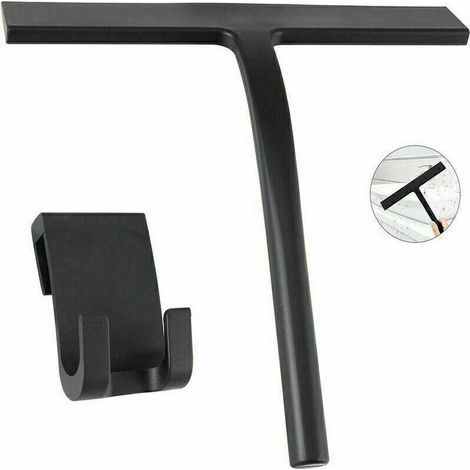 Raclette de douche en acier inoxydable de qualité supérieure , suspendue sans Perçage, raclette de douche en siliCône pour miroirs, fenêtres, nettoyage des vitres, Noir- (1/5)