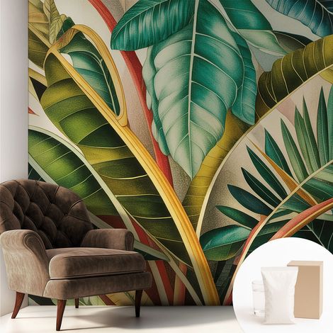 Tapete Dekorative Vliestapete mit Klebe für Wand - Mustertapete - moderne Einrichtung - für Büro Exotische Blätter 250x250 cm (1/5)