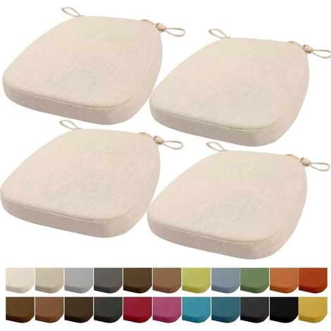 40x38x33CM(3CM Épaisseur) Coussin de Chaise, Coussin de Chaise de Jardin, Lavable, avec Fermeture éclair, Sangles, antidérapant (Blanc cassé,4 pièces)