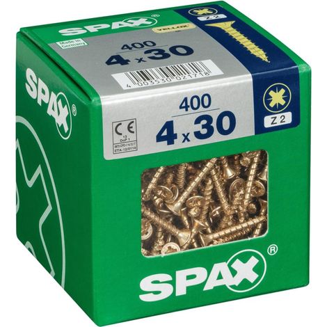 Set di 400 viti in acciaio a testa svasata pozidriv SPAX, Diam.4 mm x L.30 mm SPAX