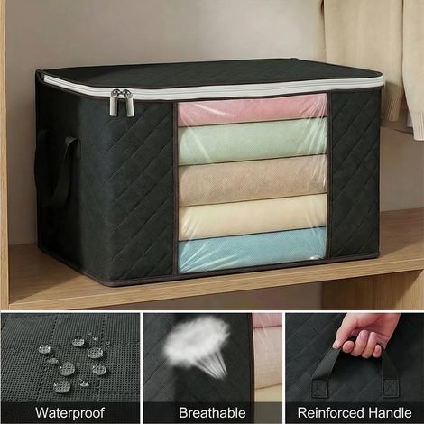 Sacs de Rangement Sous Lit 90L (Lot de 1), Pliables avec Poignées Renforcées, pour Couettes, Couvertures et Oreillers (1/5)