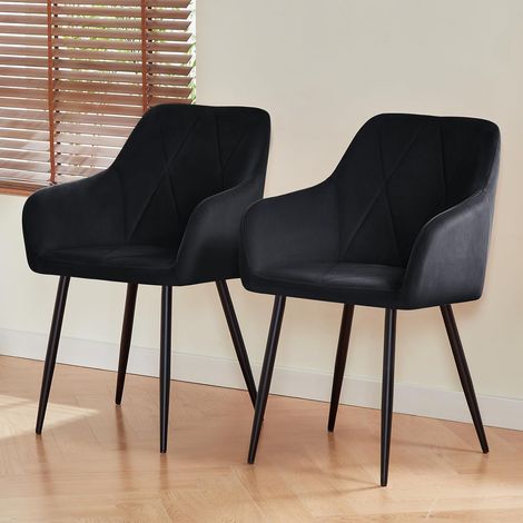 AINPECCA 2X Dining Chairs Set Faux Suede Leather/Velvet Padded Metal Legs Armchair Home,BLACK (1/5)