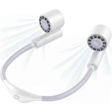Ventilateur de cou rechargeable par USB avec trois vitesses de ventilation réglables. Portable, mains libres et sans pales, il est idéal pour les voyages, le bureau et les activités de plein air. (1/5)