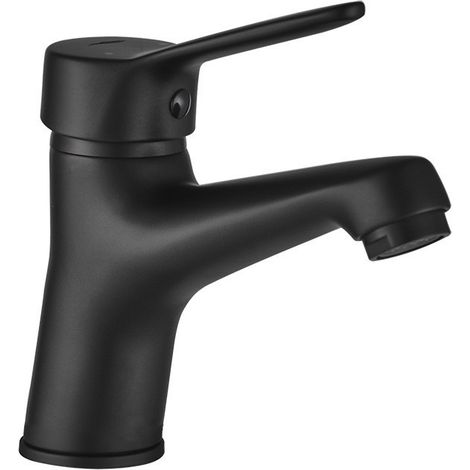 Grifo de lavabo Kuchinox Fene, negro mate, tapón de latón con sistema de clic-clac. (1/5)