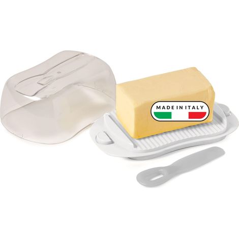 Beurrier 0,50 LT, Beurrier Plastique Dôme Transparent + Épandeur de Beurre, Boite Rangement Frigo 18 x 10 x 7 cm (1/5)