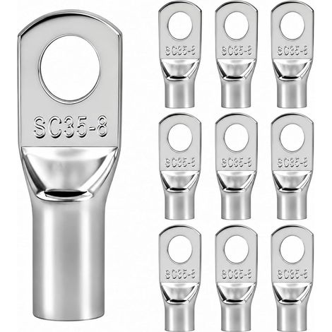 10Pcs Cosses Tubulaires 35mm² M8 Cosses Annulaires, Cosse à Sertir a Oeil à Anneau pour Câble Électrique Plate,Œillet en Cuivre Étamé Cosse à Sertir pour Voiture,Atelier et Installations Électriques (1/5)