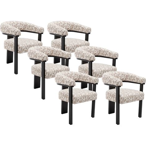 Vente-Unique – Lot de 6 chaises avec accoudoirs en tissu texturé bicolore – Bois d'hévéa noir – Couleurs crème et taupe – Confort optimal pour intérieur (1/5)