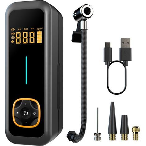 Compressore d'aria digitale per auto arancione, 1 unità, 10.000 mAh, resistente alle alte temperature, compatto, mini e portatile (1/5)