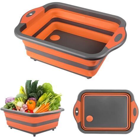 Planches à découper, planche à découper pliable 4 en 1 avec bol à vaisselle, bol à vaisselle pliable multifonctionnel (orange) (1/5)