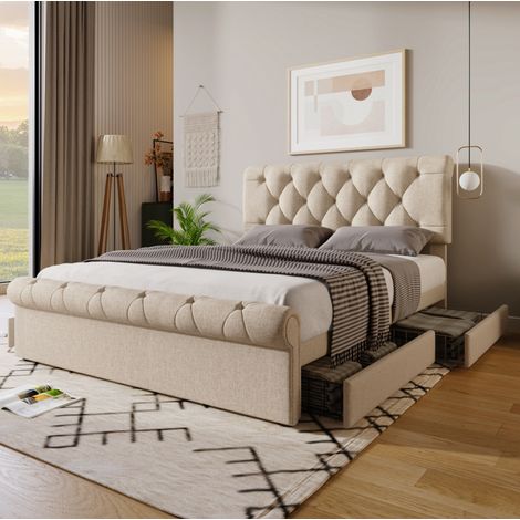 Bett Doppelbett Aufbewahrung 140x200 Massivholz Natur HAVRYA (1/5)