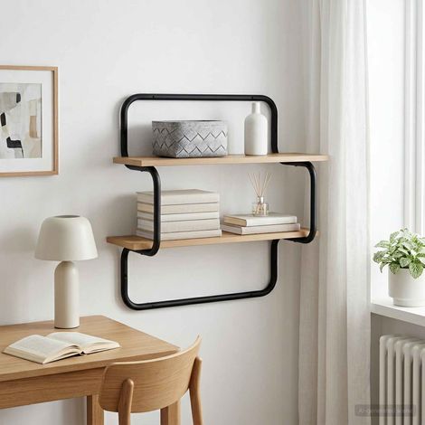 vidaXL Estante de pared de 2 niveles Roble artisan 80 x 24,5 x 61 cm (1/5)