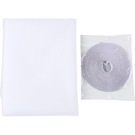 Moustiquaire autocollante à monter soi-même, avec crochet et ruban adhésif, compatible avec plusieurs fenêtres (lot de 2, blanc) (1/4)