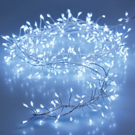 EDM – Guirlande lumineuse grappe 100 lumières froides 1,5m – Câble argenté – Fonctionne à piles 3xAA non incluses – Distance entre ampoules 1m (1/3)
