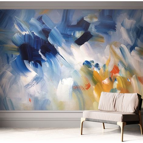 Selbstklebend Tapete modern - Wanddeko für Küche - Klebefolie Wand - luxus Look Farbenfrohe Pinselstriche 312x219 cm (1/5)