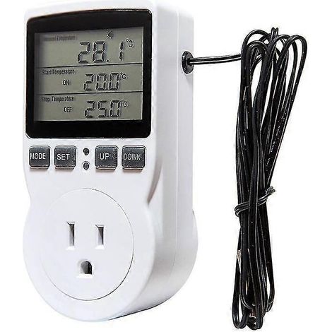Contrôleur de température numérique, prise de courant, thermostat avec minuterie et sonde de température pour chauffage et climatisation (États-Unis). (1/5)
