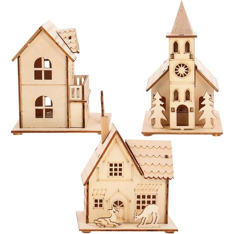 3pièces Décorations de Noël Bois Artisanales avec Lumière pour Maison Bureau (1/5)