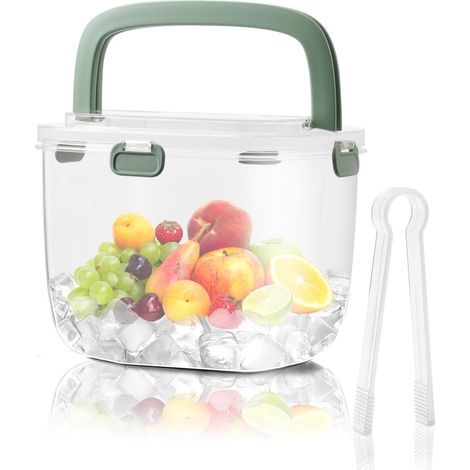 Seau a Glacon Portable, 6,7L Seau a Champagne avec Couvercle & Poignée pour Le Camping en Plein Air, Grand Bac a Glacon en Plastique Transparent pour Les Fêtes, Bière, Bar à Cocktails (Vert) (1/5)