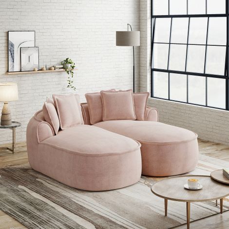 Komfortables Chenille Cloud Doppel Sofa, frameless Design, extra große Doppelte Chaiselongue, inklusive Kissen, kein Aufbau erforderlich, für Wohnzimmer,Rosa
WL