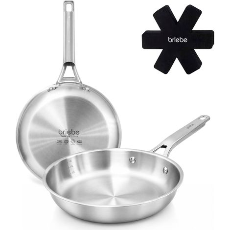 Briebe FP1214S2 Juego 2 Sartenes Acero Inoxidable Inducción 20-24cm Sin Antiadherente, 3 Capas Tri-Ply  Acero Inoxidable (1/5)